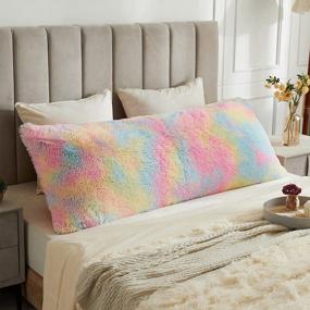 img 4 attached to LIFEREVO Rainbow Tie Dye Print Faux Fur Body Pillow Cover - 21"X54" Luxury Shaggy Fuzzy Pillowcase With Zipper For Fluffy Bedding, Rectangular Pillowshams For Christmas Decor