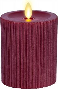 img 4 attached to Red Embossed Metallic Furrow Moving Flame LED Pillar Battery Operated Luminara Flameless LED Candle 3.25X4.5 Real Wax Recessed Edge