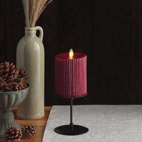 img 3 attached to Red Embossed Metallic Furrow Moving Flame LED Pillar Battery Operated Luminara Flameless LED Candle 3.25X4.5 Real Wax Recessed Edge