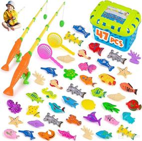 img 4 attached to 🎣 BRITENWAY Magnetic Fishing Game for Toddlers - Kids Bath Water, Pool, and Floor Toy Set with 2 Fishing Rods, Poles, and Reels, 2 Catching Nets, Floating Fishes - Ideal Table, Bathtub, and Pool Toys