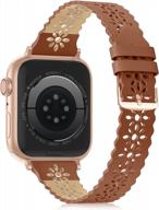 stylish lace leather band for apple watch: compatible with iwatch series 1-8, 38-49mm, women's ultra slim genuine leather strap with classic clasp logo
