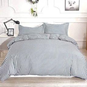img 4 attached to Nanko Striped Queen Duvet Cover Set, 3 Piece - 1200TC Microfiber Bedding Comforter Quilt Cover Zip Closure, Tie - Modern Style For Men And Women, Grey Blue And White
