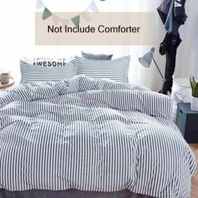 img 3 attached to Nanko Striped Queen Duvet Cover Set, 3 Piece - 1200TC Microfiber Bedding Comforter Quilt Cover Zip Closure, Tie - Modern Style For Men And Women, Grey Blue And White