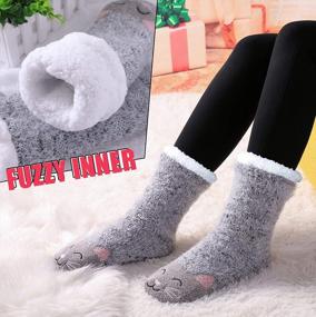 img 1 attached to Women'S Fuzzy Non-Slip Winter Slipper Socks With Cute Cartoon Animal Design