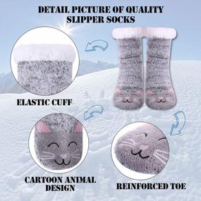 img 3 attached to Women'S Fuzzy Non-Slip Winter Slipper Socks With Cute Cartoon Animal Design