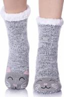 women's fuzzy non-slip winter slipper socks with cute cartoon animal design logo