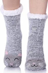 img 4 attached to Women'S Fuzzy Non-Slip Winter Slipper Socks With Cute Cartoon Animal Design