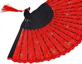 img 2 attached to Винтажный складной ручной веер из бамбукового дерева и шелка для женщин - Amajiji HBSY (23 см) (003)