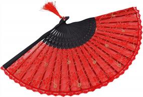 img 1 attached to Vintage Bamboo Wood Silk Folding Hand Fan For Women - Amajiji HBSY (23Cm) (003)