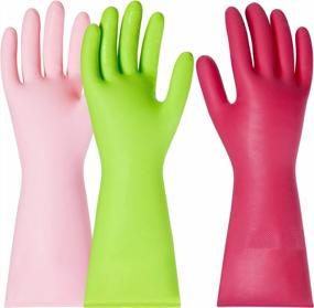 img 4 attached to 3 пары многоразовых прочных резиновых чистящих перчаток для мытья посуды и использования на кухне - BOOMJOY