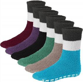 img 4 attached to Mens Fuzzy Socks Grip Non-Slip Microfiber Plush Sleeping Soft Anti-Skid 5/6 Pairs By Debra Weitzner