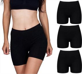 img 4 attached to Emprella Slip Shorts 3-Pack Black Bike Shorts Cotton Spandex Stretch Boyshorts For Yoga
