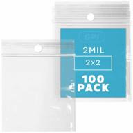 gpi - 2" x 2" - bulk pack of 100, 2 mil thick, clear plastic reclosable zip bags, hang hole for display, durable poly baggies with resealable zip top lock for storage, packaging & shipping logo