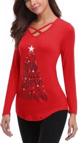 img 2 attached to Stylish IClosam Women'S Christmas Tops With Letter Print And Sexy Cross V Neckline, Long Sleeve Tunic Blouse For Xmas Holiday