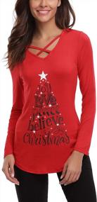 img 4 attached to Stylish IClosam Women'S Christmas Tops With Letter Print And Sexy Cross V Neckline, Long Sleeve Tunic Blouse For Xmas Holiday