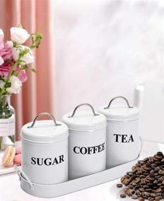 img 2 attached to Vintage Retro Farmhouse Metal Canister Set with Tray - Coffee, Tea, Sugar Containers with Lids for Food Storage in White