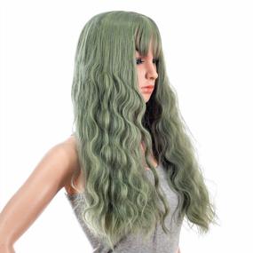img 3 attached to Women'S 26-Inch Long Wave Curly Synthetic Hair Full Wig With Wig Cap - Dull Green