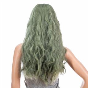 img 1 attached to Women'S 26-Inch Long Wave Curly Synthetic Hair Full Wig With Wig Cap - Dull Green