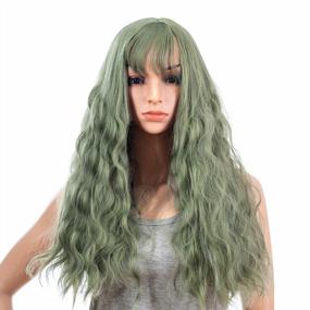 img 4 attached to Women'S 26-Inch Long Wave Curly Synthetic Hair Full Wig With Wig Cap - Dull Green