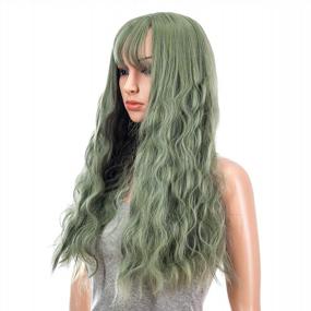 img 2 attached to Women'S 26-Inch Long Wave Curly Synthetic Hair Full Wig With Wig Cap - Dull Green