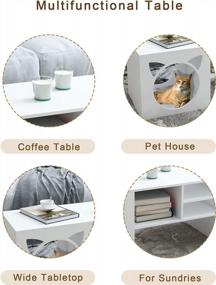 img 1 attached to Modern Wooden Coffee Table With Cat House And Storage - Indoor Kitty Shelter And Hideaway, Large Size For Living Room - White Finish