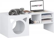 modern wooden coffee table with cat house and storage - indoor kitty shelter and hideaway, large size for living room - white finish logo