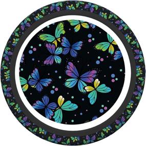 img 3 attached to Universal Neoprene Steering Wheel Cover 15 Inch - Blue Butterfly Design for Car Interior Protection. Anti-Slip Grip, Perfect Fit for Cars, Trucks, and SUVs. Ideal Steering Wheel Wrap for Men and Women.