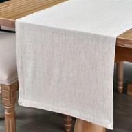 rustic beige linen table runner - 90 inches long for chic farmhouse style dining tables, dressers, and banquets. perfect for dinning, wedding showers, and parties - 14x90 inches - best table decor. logo