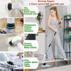 img 2 attached to 🧼 Rechargeable Electric Spin Scrubber with 7 Brush Heads and Adjustable Extension Handle - Ideal for Tile, Floor, Tub, Window, Wall, Car Cleaning