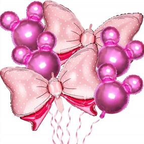 img 4 attached to Воздушные шары из алюминиевой фольги с розовым бантом для детского душа, свадьбы, украшения для детской тематической вечеринки - 6 шт. Воздушные шары на день рождения с мышью
