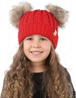 soft & warm kids beanie with double faux fur pom poms - funky junque winter knit hat logo