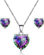 stunning 10mm simulated mystic topaz rainbow heart pendant necklace - platinum plated beauty (y891) логотип