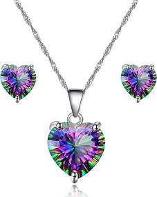 img 4 attached to Stunning 10mm Simulated Mystic Topaz Rainbow Heart Pendant Necklace - Platinum Plated Beauty (Y891)