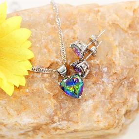 img 1 attached to Stunning 10mm Simulated Mystic Topaz Rainbow Heart Pendant Necklace - Platinum Plated Beauty (Y891)