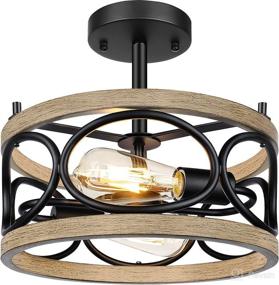 img 4 attached to Rustic Farmhouse Ceiling Light: 2-Light Semi Flush Mount Fixture with Industrial Black Finish - Perfect for Bedroom, Living Room, Kitchen, Hallway, Entryway, Porch