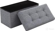 🪑 ornavo foldable tufted linen large storage ottoman bench, foot rest stool/seat - 15x30x15 inches (grey) логотип