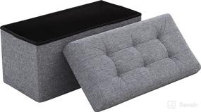 img 2 attached to 🪑 Ornavo Foldable Tufted Linen Large Storage Ottoman Bench, Foot Rest Stool/Seat - 15x30x15 inches (Grey)