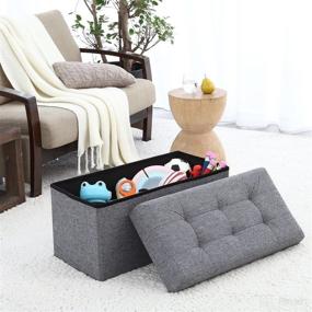 img 1 attached to 🪑 Ornavo Foldable Tufted Linen Large Storage Ottoman Bench, Foot Rest Stool/Seat - 15x30x15 inches (Grey)