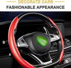 img 2 attached to 🚗 Carbon Fiber Steering Wheel Cover for Car – Non-Slip, Universal Fit Accessory in Red for 99% of Men and Women's Cars