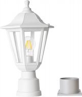 fudesy outdoor post light, электрический наружный светильник с основанием для крепления на пирсе, светодиодная лампа в комплекте, антикоррозийные белые пластиковые материалы, фонарь на столбе для сада, патио, дорожки, fds6163w1 логотип