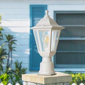 img 1 attached to FUDESY Outdoor Post Light, Electric Exterior Lamp Post Light Fixture With Pier Mount Base, LED Bulb Included, Anti-Corrosion White Plastic Materials, Pole Lantern For Garden, Patio, Pathway, FDS6163W1