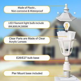 img 3 attached to FUDESY Outdoor Post Light, Электрический наружный светильник с основанием для крепления на пирсе, светодиодная лампа в комплекте, антикоррозийные белые пластиковые материалы, фонарь на столбе для сада, патио, дорожки, FDS6163W1