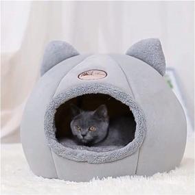 img 1 attached to Cozy and Portable Cat Cave Bed: Self-Warming Tent with Non-Slip Base, Foldable 2-in-1 Cat Nest for Cats and Small Dogs (L Size)