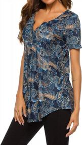 img 3 attached to Floral Henley Tunic: Short-Sleeved V-Neck Tee With Pleated Design, Casual Flowy Blouse For Women