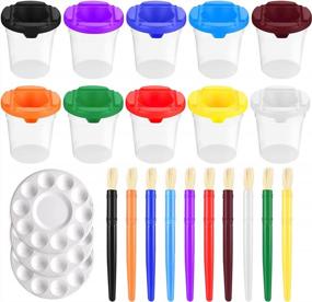 img 4 attached to Kids Art Painting Set - 23 Piece Spill Proof Paint Cups With Lids, Brushes & Palette Trays