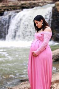 img 2 attached to Эластичное платье макси для беременных с кружевными рукавами для фотосессии детского душа - платье Molliya с открытыми плечами