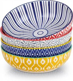 img 4 attached to Set Of 4 Vintage Bohemian Style Soup Bowls, Salad And Pasta Serving Bowl, 35Oz Capacity, Dishwasher And Microwave Safe