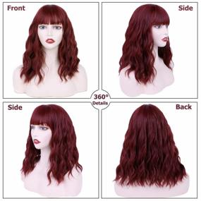 img 3 attached to 🌹 Creamy Bob Wigs with Waves and Bangs in Wine Red - Heat Resistant Synthetic Fiber for Natural Looking Women's Wigs