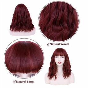 img 2 attached to 🌹 Creamy Bob Wigs with Waves and Bangs in Wine Red - Heat Resistant Synthetic Fiber for Natural Looking Women's Wigs