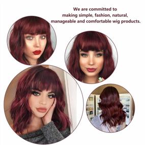 img 1 attached to 🌹 Creamy Bob Wigs with Waves and Bangs in Wine Red - Heat Resistant Synthetic Fiber for Natural Looking Women's Wigs